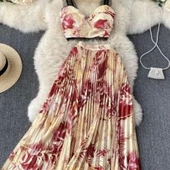 Jessica Bara Melina Crop Top And Pleated Maxi Skirt Two Piece Set