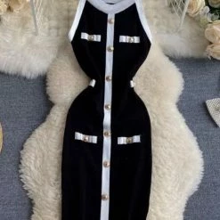 Reve Doll Essentials Jessica Bara Jada Knit Gold Button Mini Dress