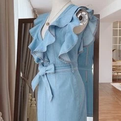 Jessica Bara Dallan Denim Ruffle Mini Dress Summer Lovin'