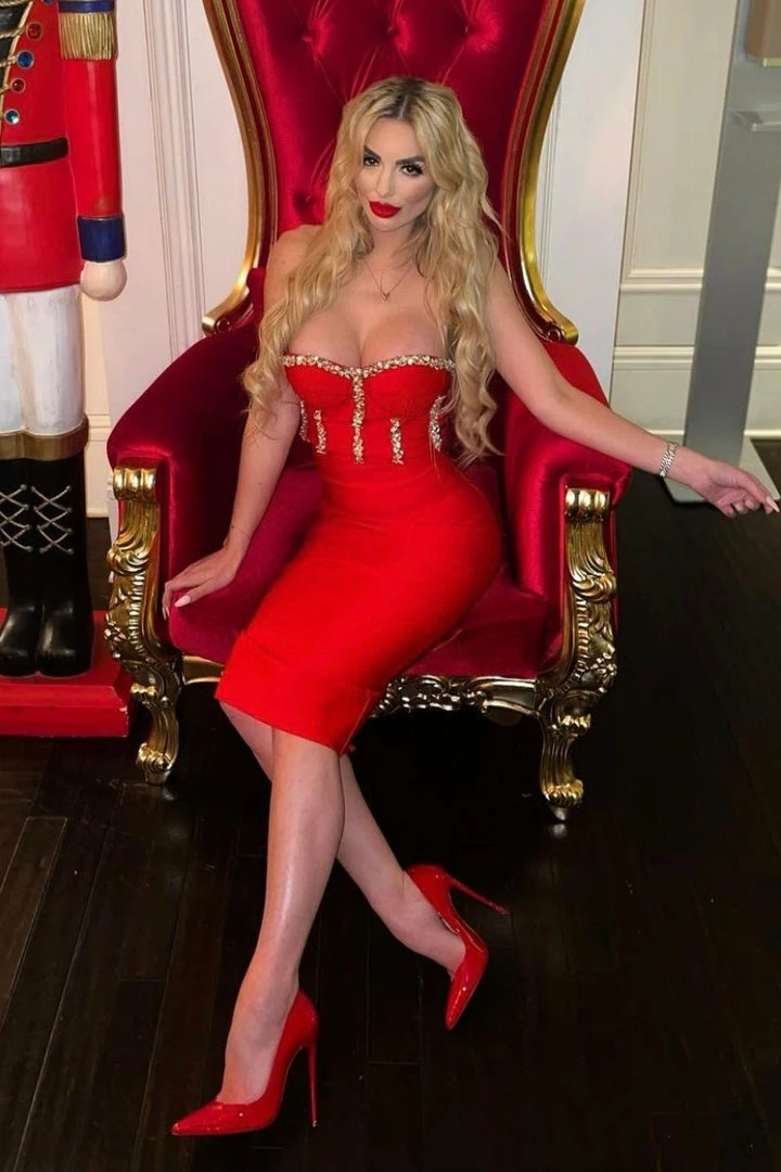 Jessica Bara Liza Strapless Crystal Beaded Midi Dress Influencer Style