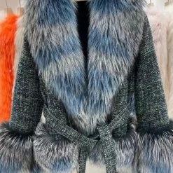 Jessica Bara Shaliyah Fur And Tweed Belted Coat