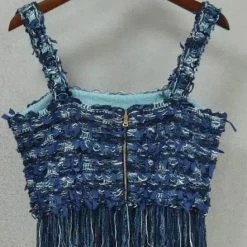 Jessica Bara Ashlynn Gold Button Fringe Crop Top Reve Doll Essentials