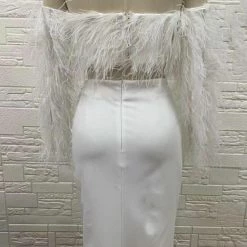 Influencer Style Jessica Bara Dynasty Feather Top And Skirt Two Piece Set