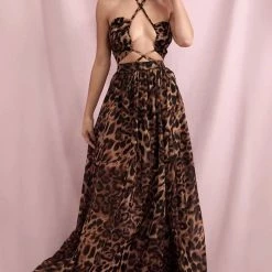 Jessica Bara Priscilla Leopard Cut Out Maxi Dress Summer Lovin'