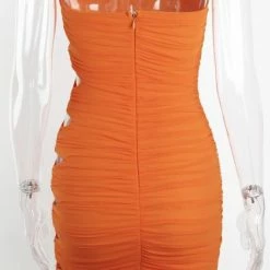 Jessica Bara Doja Strapless Ruched Cut Out Mini Dress`