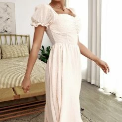 Jessica Bara Beckham Puff Sleeve Polka Dot Midi Dress Summer Lovin'