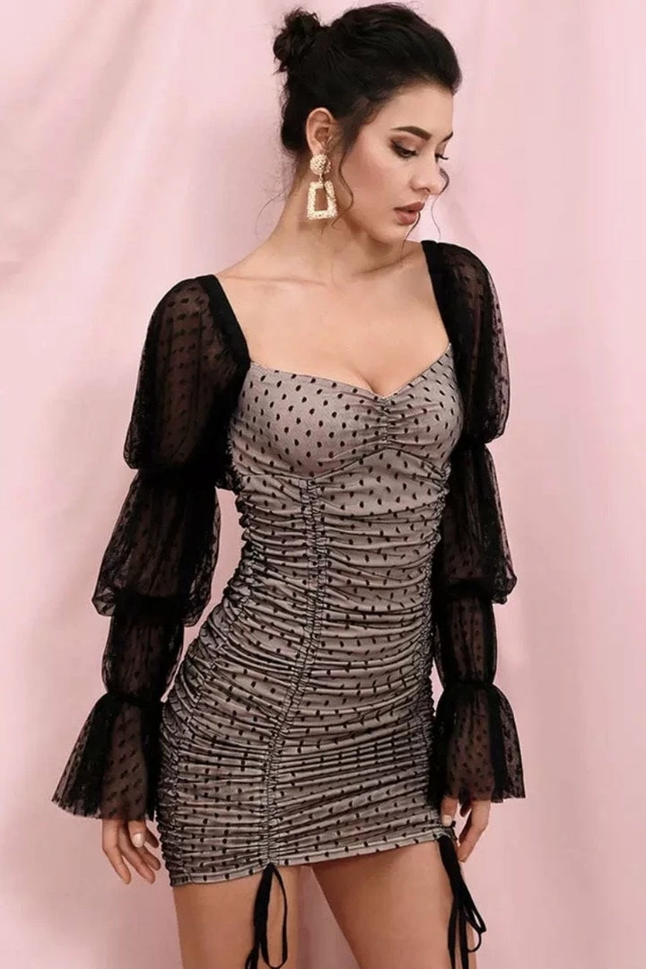 Summer Lovin' Jessica Bara Sebastian Long Sleeve Polka Dot Mini Dress