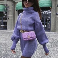 Reve Doll Essentials Jessica Bara Joshua Turtleneck Balloon Sleeve Sweater Dress