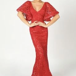 The Event Shop Nicole Bakti Wide Sleeve Lace Bodycon Gown