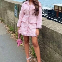 Jessica Bara Khari Short Sleeve Tweed Mini Dress