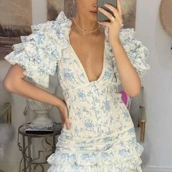 Jessica Bara Cooper Short Sleeve Ruffle Mini Dress Influencer Style