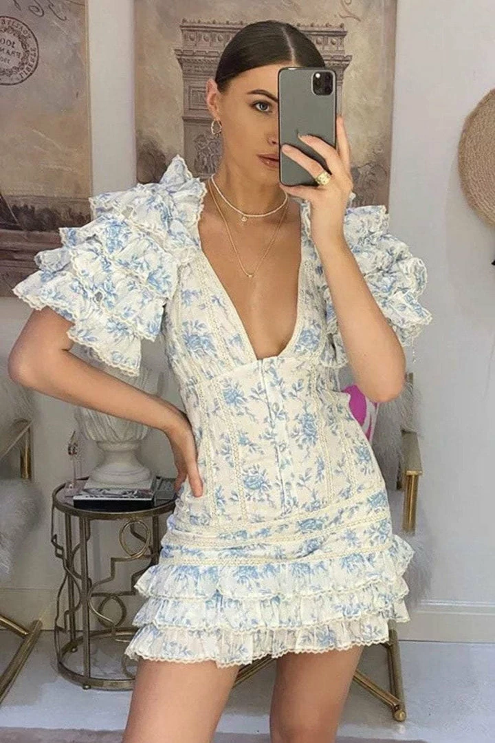 Jessica Bara Cooper Short Sleeve Ruffle Mini Dress Influencer Style