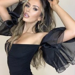 Jessica Bara Fallon Puff Sleeve Ruched Mini Dress Influencer Style