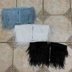 Jessica Bara Casper Strapless Feather Crop Top