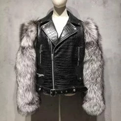 Jessica Bara Valentina Leather & Fur Cropped Jacket