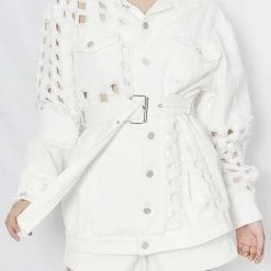 Jessica Bara Aria Denim Distressed Belted Jacket