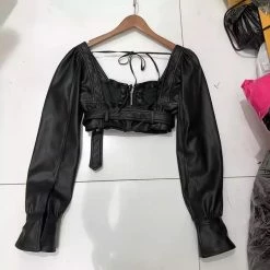 Birthday Suit Jessica Bara Char Long Sleeve Leather Crop Top