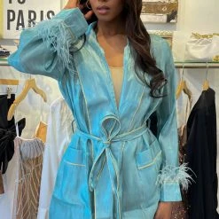 Jessica Bara Chelsia Feather Belted Mini Dress