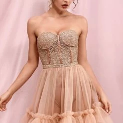 Jessica Bara Brigitta Strapless Sheer Mini Dress