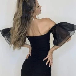 Jessica Bara Fallon Puff Sleeve Ruched Mini Dress Influencer Style