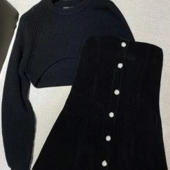 Jessica Bara Corrine Corduroy & Knitted Sweater Two Piece Set Dresses