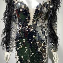 Influencer Style Jessica Bara Azariah Long Feather Sleeve Sequin Gown