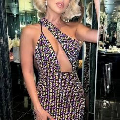 Jessica Bara Allison One Shoulder Sequin Cut Out Dress Influencer Style