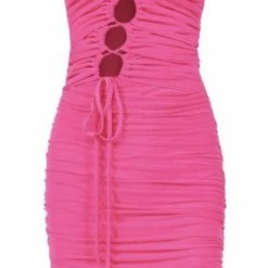 Jessica Bara Sonya Strapless Ruched Lace Up Dress Birthday Suit