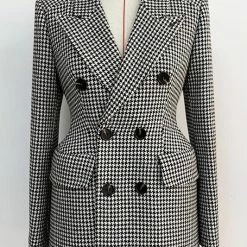Jessica Bara Presley Houndstooth Tweed Coat Outerwear