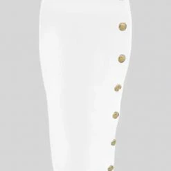 Reve Doll Essentials Jessica Bara Nathalie Gold Button Bandage Midi Dress