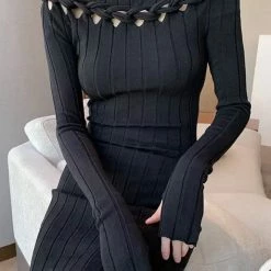 Jessica Bara Apollo Long Sleeve Ribbed Knit Mini Dress