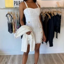 Influencer Style Jessica Bara Finn Tweed Dress And Jacket Two Piece Set