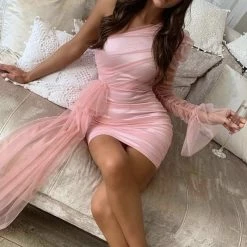 Jessica Bara Winny One Shoulder Tulle Mini Dress Birthday Suit