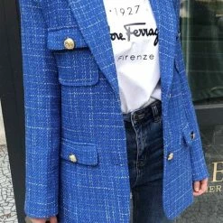 Jessica Bara Kameron Tweed Gold Button Blazer