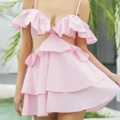 Jessica Bara Flynn Off The Shoulder Ruffle Mini Dress
