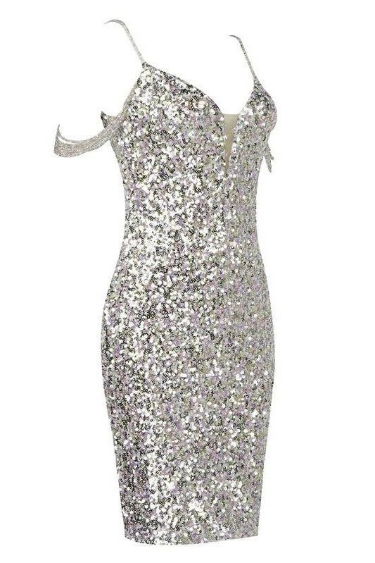 Influencer Style Jessica Bara Santana Sequin Off The Shoulder Mini Dress