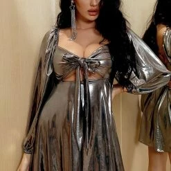 Jessica Bara Amy Long Sleeve Reflective Mini Dress