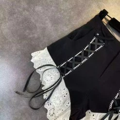 Jessica Bara Lacy Lace Up Frilly Denim Shorts