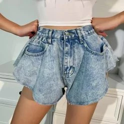 Influencer Style Jessica Bara Zara High Waisted Ruffle Denim Shorts