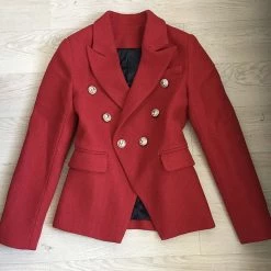 Jessica Bara Donatella Red Gold Button Wool Blazer