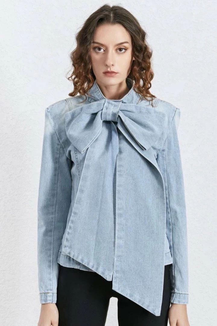 Jessica Bara Daniella Oversized Bow Denim Top Influencer Style