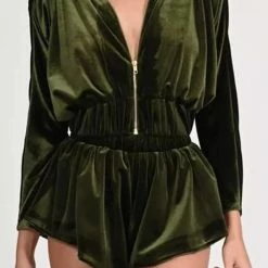 Jessica Bara Vania Velour Crop Hoodie And Short Two Piece Set
