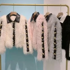 Jessica Bara Fallon Leather And Fur Gold Button Coat