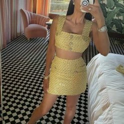 Jessica Bara Oliver Tweed Crystal Button Three Piece Set Leyla Milani