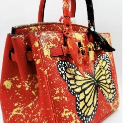 Anca Barbu Handpainted Butterfly Graffiti Handbag