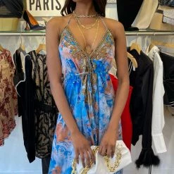 Kareena French Riviera Halter Neck Embellished Maxi Dress