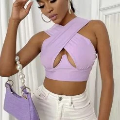 Jessica Bara Indigo Criss Cross Crop Top