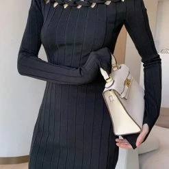 Jessica Bara Apollo Long Sleeve Ribbed Knit Mini Dress