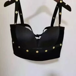 Jessica Bara Brandie Gold Button Crop Top And Short Two Piece Set