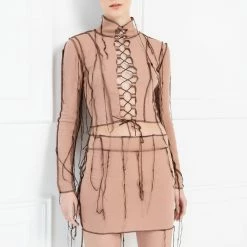 Jessica Bara Jaime Distressed Top & Mini Skirt Two Piece Set